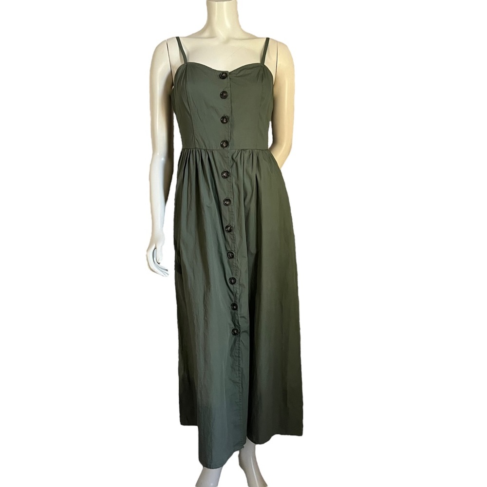 Who What Wear | Womens 100% Cotton Army Green  Button Up Wide Hem Midi Dress | M - Picture 3 of 17